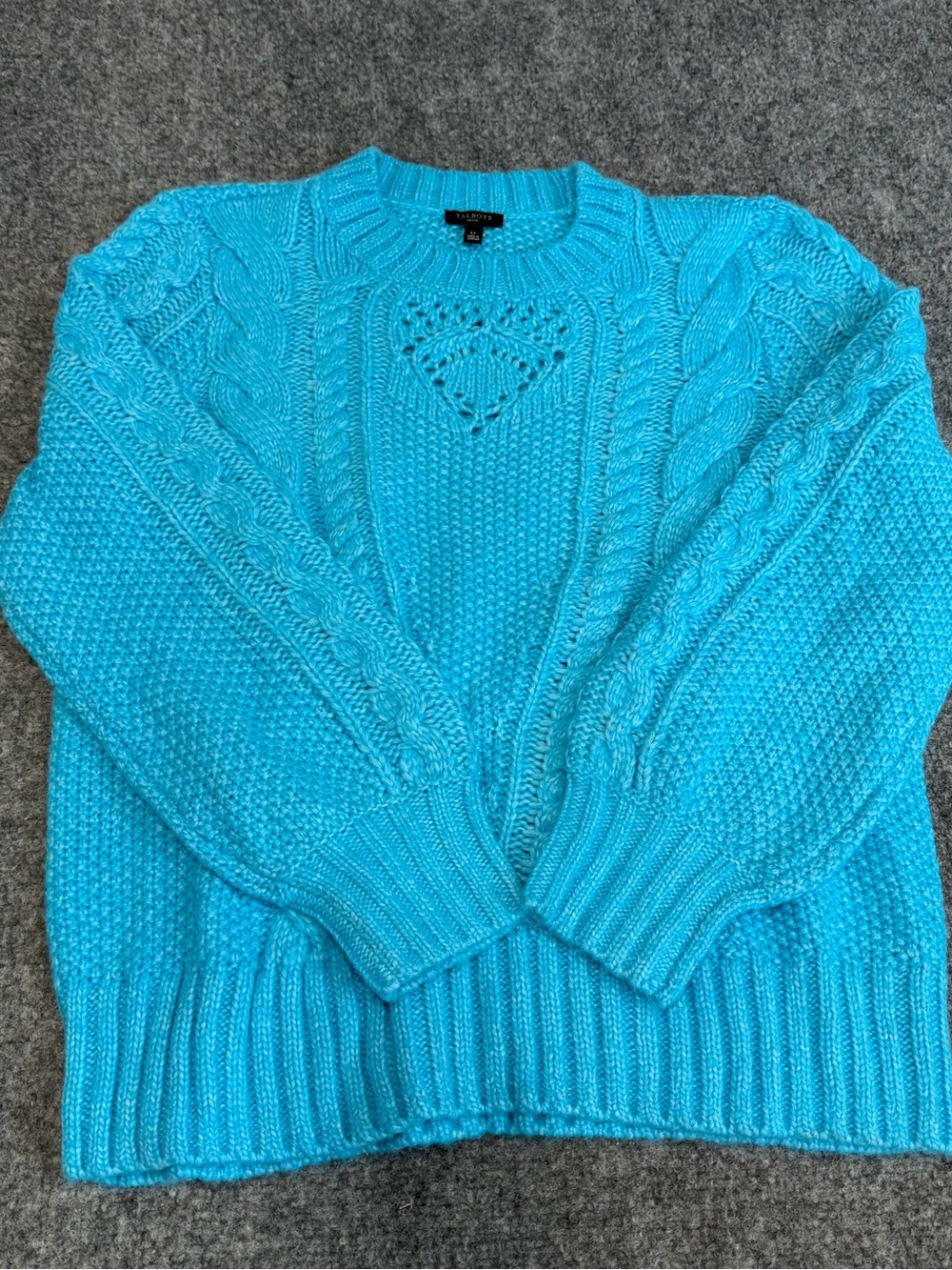 Talbots Bright Turquoise Cable Knit Crewneck Sweater